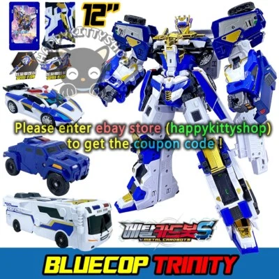 Metal Cardbot S BLUECOP TRINITY Figura Coche de Policía Armadura Autobús 3 en 1 Combinador Robot Foto 1 de 4