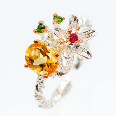 Anillo de plata esterlina 925 citrino natural joyería/RVS111 Foto 1 de 4