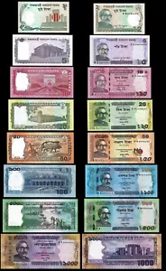 Bangladesh 8 Pcs SET, 2 5 10 20 50 100 500 1000 Taka, 2018 2021 2022 UNC, P-New - Picture 1 of 6