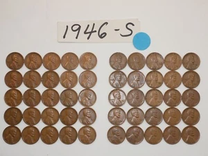 Rollo de centavos 1946-S fecha sólida = 50 centavos de trigo Lincoln (8+ artículos se envían gratis) - Imagen 1 de 6