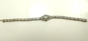 Art Deco 14k Weißgold Diamant Filigran Blume Panel Armband 7 Zoll - Bild 1 von 5
