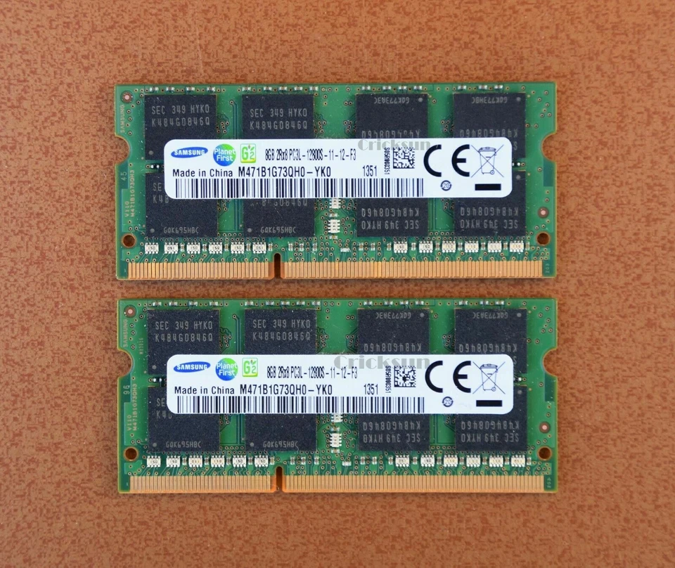 Samsung16GB 8GBX2 Laptop Ram 2Rx8 PC3L-12800S SO-DIMM Memory Modules - Image 1 of 2