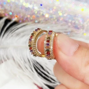New Sparkling Gold Hoop Earrings for Women, Heart-Shaped Cubic Zirconia Bling UK - Picture 1 of 71