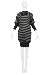 VINTAGE ISSEY MIYAKE BLACK & GREY STRIPE DRESS - Picture 1 of 4
