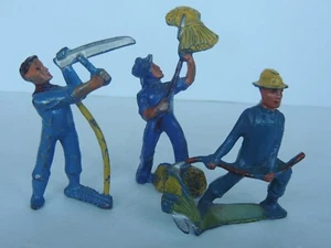 3 Vintage Barclay Manoil Cast Metal Happy Farm Figures Scythe Action Field Hay - Picture 1 of 8