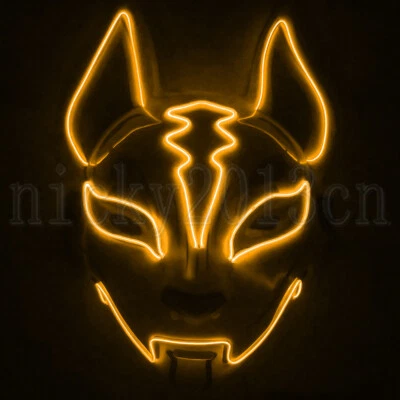 LED Neon Fox Mask EL Wire Halloween Adult Cosplay Light Up Glow Costume Party  - Image 1 of 4
