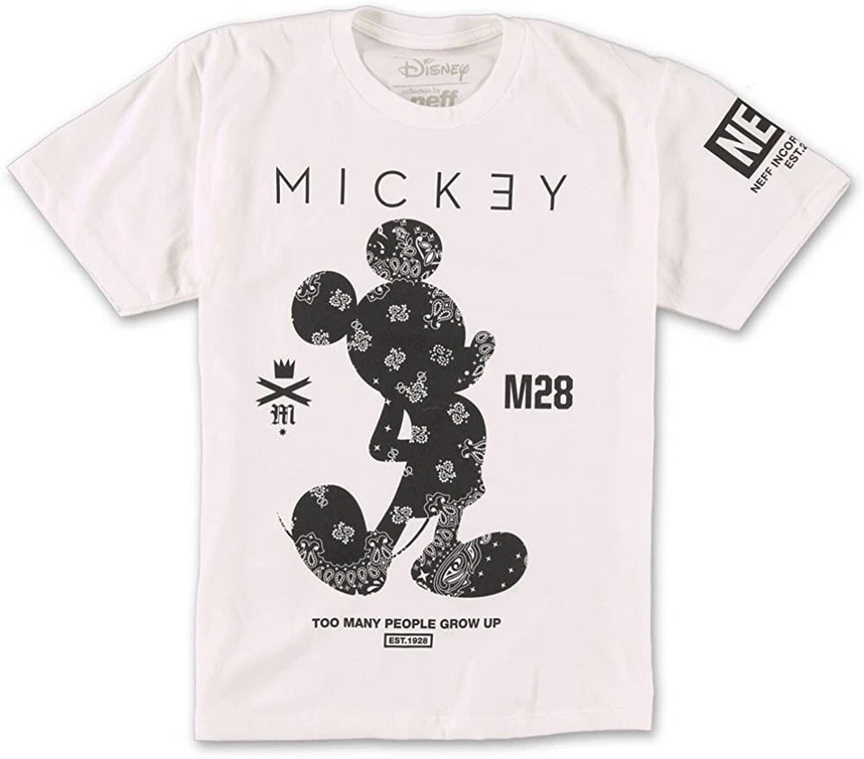Camiseta Neff Niños Paisley Mickey Mouse Manga Corta Blanca JUVENTUD Grande *Nueva* Foto 1 de 1