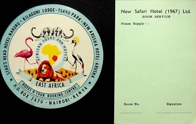 1940-50-е STAG'S HEAD HOTEL КИЛАГУНИ ЛОДЖ ЭТИКЕТКА И НОВЫЙ САФАРИ ОТЕЛЬ ПОДУШЕЧКА - E16-B - Изображение 1 из 3