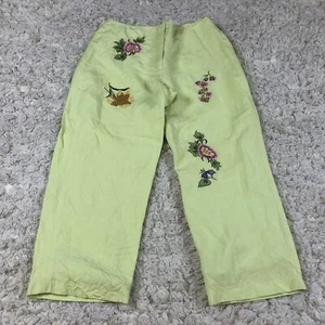 Larry Levine Sports Womens 8 Linen Blend Pants Embroidered Sequin Lined Green - Picture 1 of 10