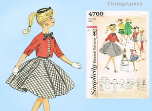 1960s Vintage Simplicity Sewing Pattern 4700 Classic Barbie Doll Clothes Set - Picture 1 of 5
