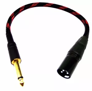 From OZ Quality 40cm XLR 3-Pin Male To 6.35mm 1/4 Male Mono Cable Blak Red Braid - Bild 1 von 6