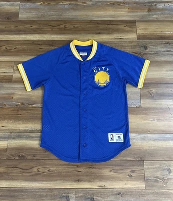 Mitchell Ness Golden State Warriors Baseball Pullover Jersey Blue Men’s Retro M - Image 1 of 4