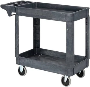 Plastic Rolling 2-Tier Service Utility Cart with Wheels,550lbs Capacity w/ Wheel - Picture 1 of 9