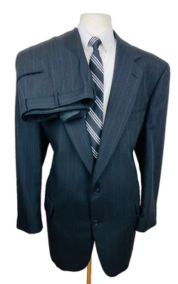 VINTAGE HARMONY Mens 50L Gray Stripe USA 2 Piece Suit With Dress Pants 46x30 - Image 1 of 4