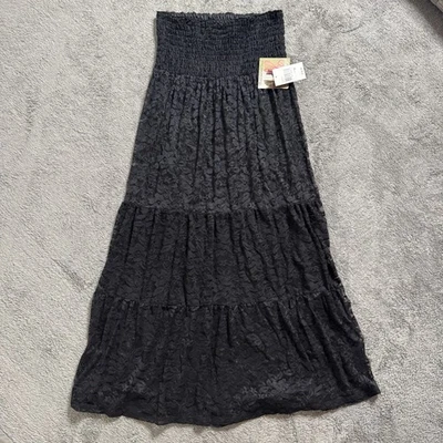 Vintage Y2K Jojo Heart Soul Maxi Skirt Black NWT Size M Floral Lace Smock Waist - Image 1 of 4