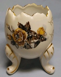 Napco Ware Porzellan bemalt Goldrand braune Rosen Blumen 3 Fuß gerissenes Ei  - Bild 1 von 10
