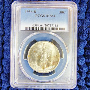 1936-D Walking Liberty Silver Half Dollar - Denver Mint - PCGS MS 64 - Picture 1 of 15