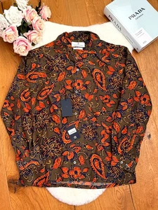 Turnbull & Asser Men's Khaki Green Floral Silk Holiday Fit Winnington Shirt sz L - Picture 1 of 18