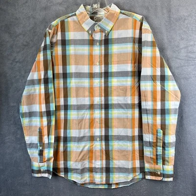 Camisa Reed Edward Para Hombre Grande Naranja Aqua Marrón Cuadros Abotonada Manga Larga Foto 1 de 4
