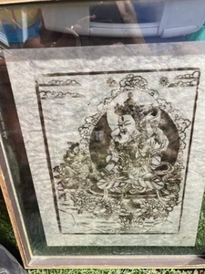 Vintage Buddha tailandese tibetano buddista inchiostro nero stampa blocco su carta di riso - Foto 1 di 5