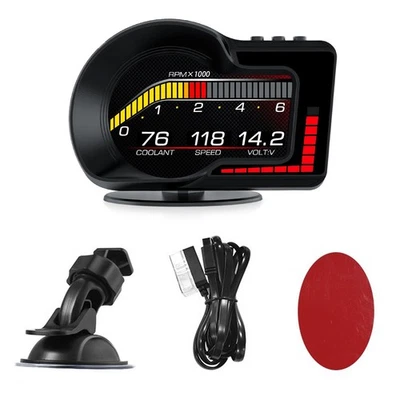 Car Head Up Digital Display OBD2+GPS Gauge Speedometer Turbo RPM Alarm Temp - Image 1 of 4