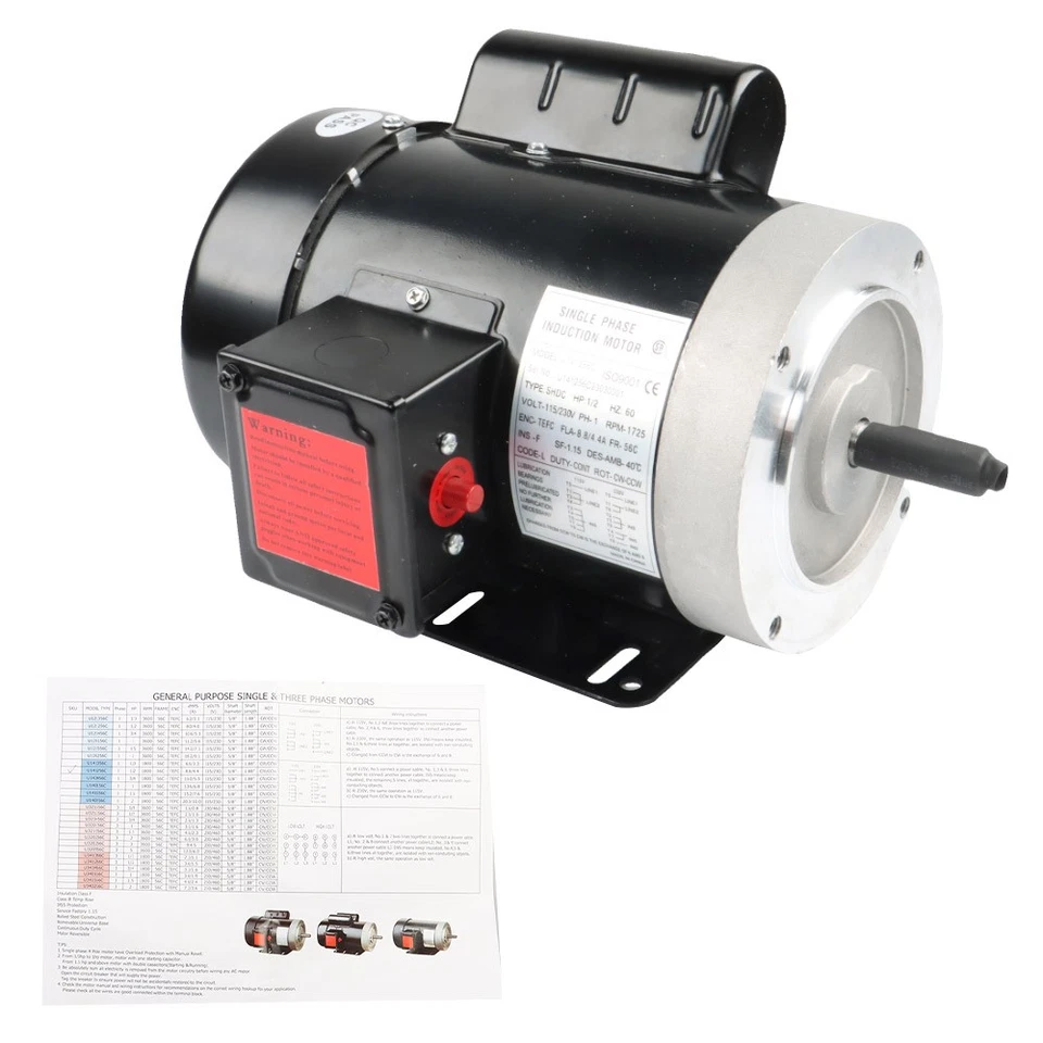 1/2HP 56C 1725RPM General Purpose Electric Motor 1Phase TEFC 60HZ 1.88'' Shaft - Image 1 of 4