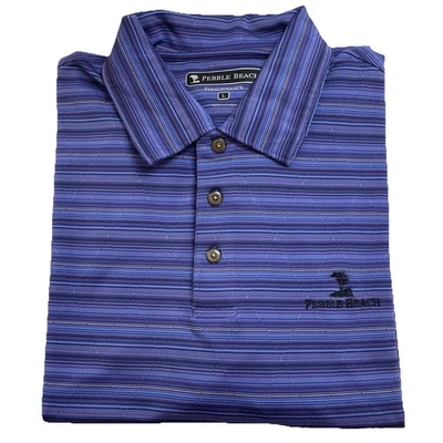 Pebble Beach Performance Polo Golf Shirt SZ L Mens Purple Striped Short Sleeve - Image 1 of 4