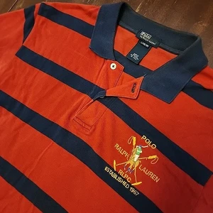 Vintage Polo Ralph Lauren Boys Polo Shirt L (16/18) Big Embroidered Pony Striped - Picture 1 of 5