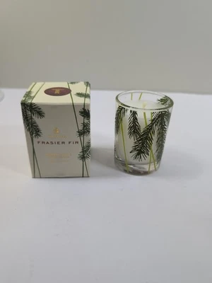 Thymes Frasier Fir Votive – Frosted Plaid Coll. Green Gold & White Glass Jar NEW - Image 1 of 4