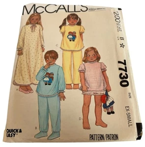 McCalls Sewing Pattern 7730 Girls Nightgown Pajamas XS Vintage 2 4 Uncut Easy - Picture 1 of 8