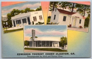 K24/ Claxton Georgia Postcard Linen Edwards Tourist Court 3View 366 - Picture 1 of 4