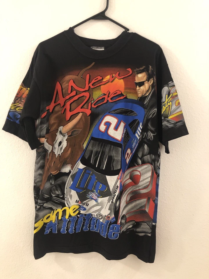 Camiseta mediana de colección 1998 Rusty Wallace A New Ride carga hasta el final AOP Foto 1 de 4