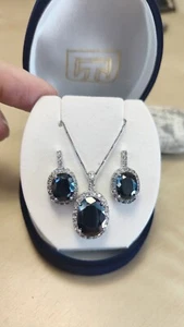Parure Argento 925 Donna Orecchini Collana Pietre Dure Agata Nera Zirconi lucent - Foto 1 di 11