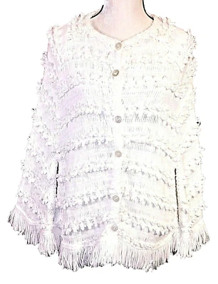 Poncho con capa de chenilla vintage chal blanco roto flecos abotonados hecho en unión Foto 1 de 4