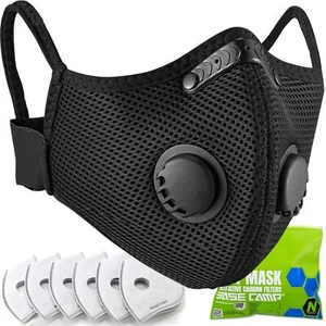 M plus Staubmaske, atmungsaktive wiederverwendbare Gesichtsmaske mit 6 Aktivkohlefiltern - Bild 1 von 5