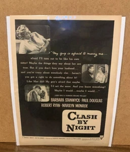 1952 CLASH BY NIGHT Movie  Ad Starring BARBARA STANWYCK & MARILYN MONROE (MH216) - Picture 1 of 7