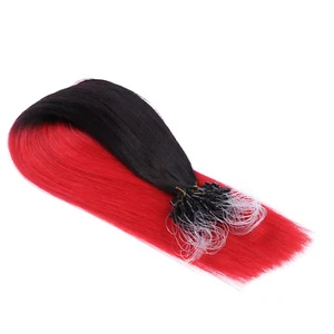 Micro-Ring / Loop (#1b/Red OMBRE) Hair Extensions 100% Echthaar Haarverlängerung - Bild 1 von 5