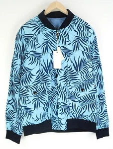 SCOTCH & SODA Men Jacket XL Linen Cotton Bomber Palm Print Light Blue - Picture 1 of 15