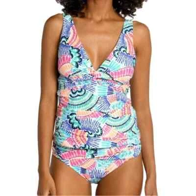 LA BLANCA Women Size 8 Multicolor Waves of Color Twist Tie Back Tankini Top New - Image 1 of 4