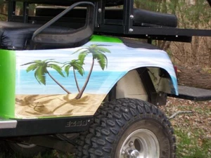 Golf Cart Beach Scene LARGE Side Wrap Stripes Graphics EZGO club Car Yamaha - Picture 1 of 5