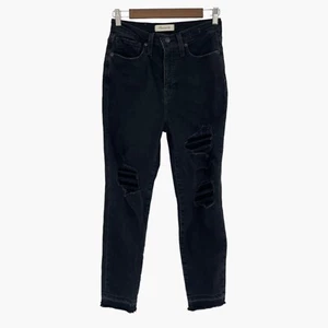Madewell The Mom Jean in Raney Wash Knee Rip Edition Black Size 25 - Imagen 1 de 9