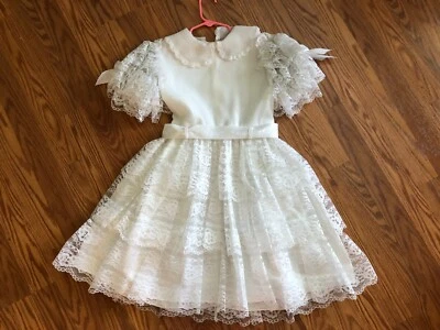 LINDO...Vintage Marthas Miniatura babados brancos e vestido de renda tamanho 8 - Imagem 1 de 4