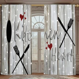 2 Panels 3D Rustic Style Kitchen Curtains Window Drapes for Bedroom Living Room - Picture 1 of 42