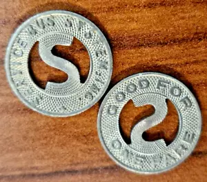 1947 COLUMBIA TENNESSEE Svc BUS SYSTEMS TRANSIT Token GOOD FOR FARE S coin - Picture 1 of 3