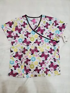Size Large Women's, I Love Scrubs, Scrubin, Butterfly And Flowers On White - NWT - Picture 1 of 14