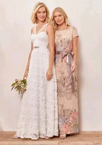 Adrianna Papell Floral-Print Short Sleeve Satin Gown Dress Blush Floral 12 $220 - Picture 1 of 9
