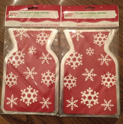 "Bolsas de golosinas de celofán copo de nieve rojo y blanco de vacaciones de Navidad 30 quilates 6""X9"" NUEVAS" Foto 1 de 3