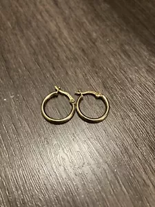 Pandora 10K/14K Solid Gold Shiny Polished Hoop Earrings - Small Size - Picture 1 of 5