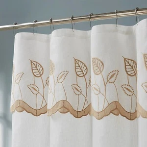 84 Inch Sheer Embroidered Leaf Shower Curtain - Perfect for Farmhouse Decor - Picture 1 of 4