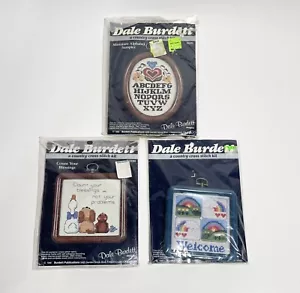 (3) VTG Dale Burdette Miniature Frame Cross Stitch Kits, Welcome/Blessings/ABCs - Picture 1 of 11